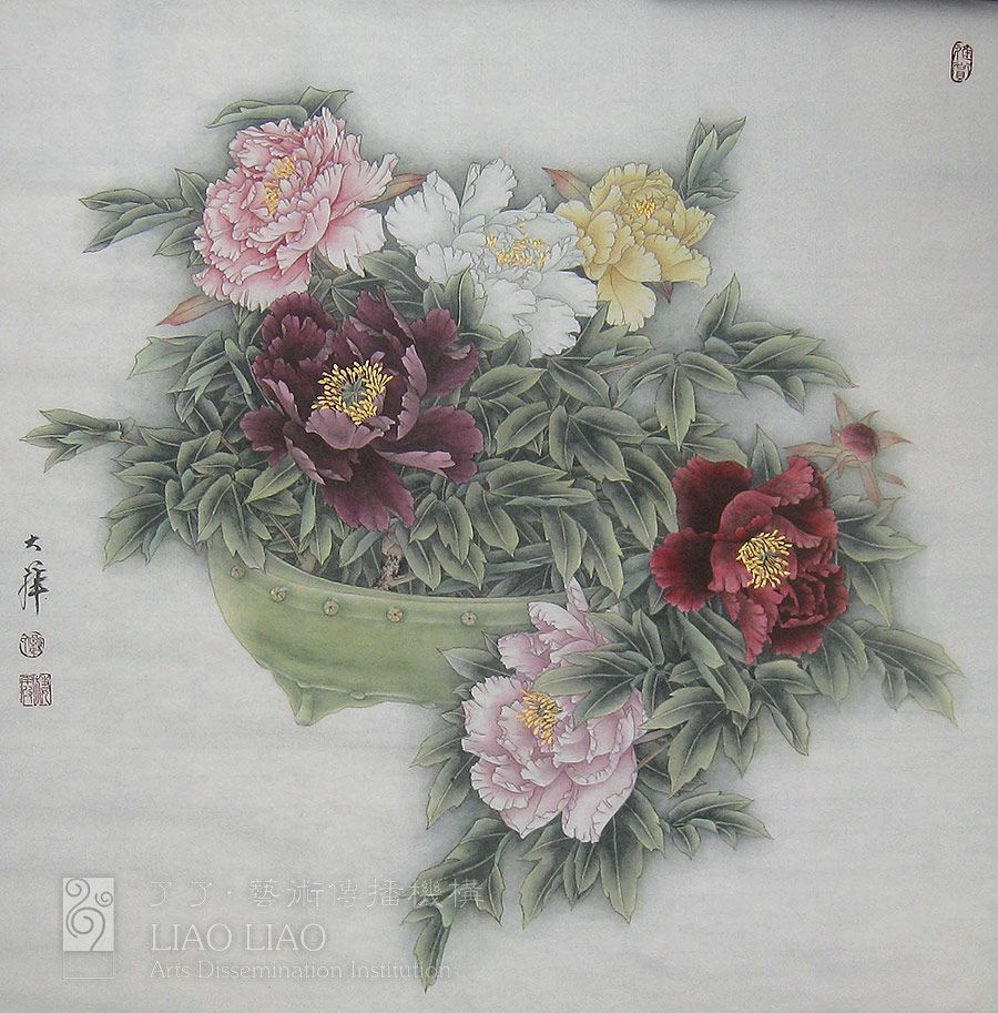 四尺斗64  《牡丹.龙泉釉 》  65×65cm