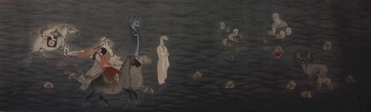 《前知觉,视知觉与意象NO.02》162.3×49.7cm绢本设色2013年