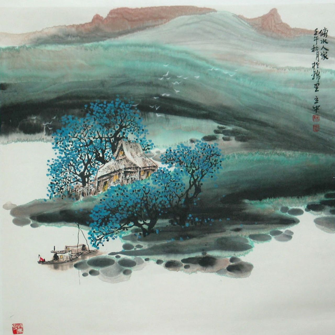 四尺斗1《傍水人家》68×68cm2004年