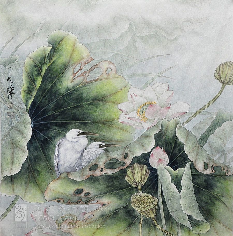 四尺斗59  《双鹭莲香》  65×66cm