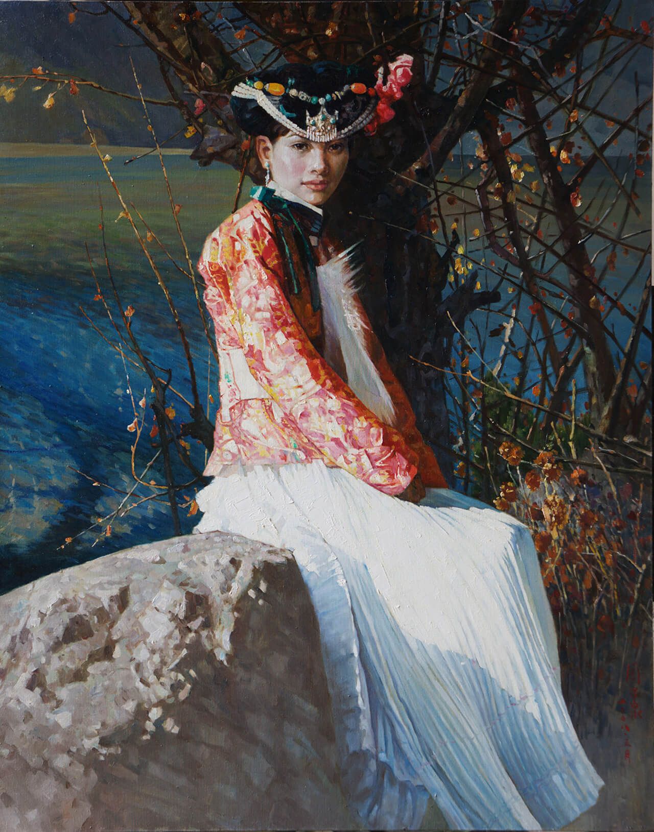 7《少数民族风情-母亲湖的女儿》95×120cm布面油画2008年