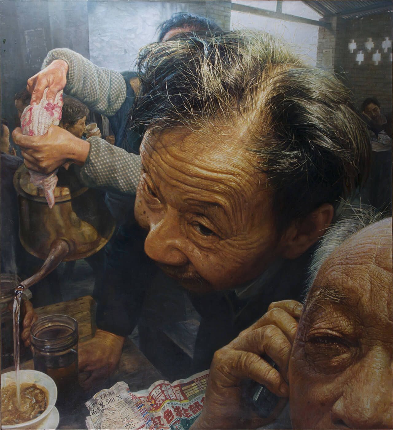 5《茶馆系列—“500万”》180×195cm布面油画2004年