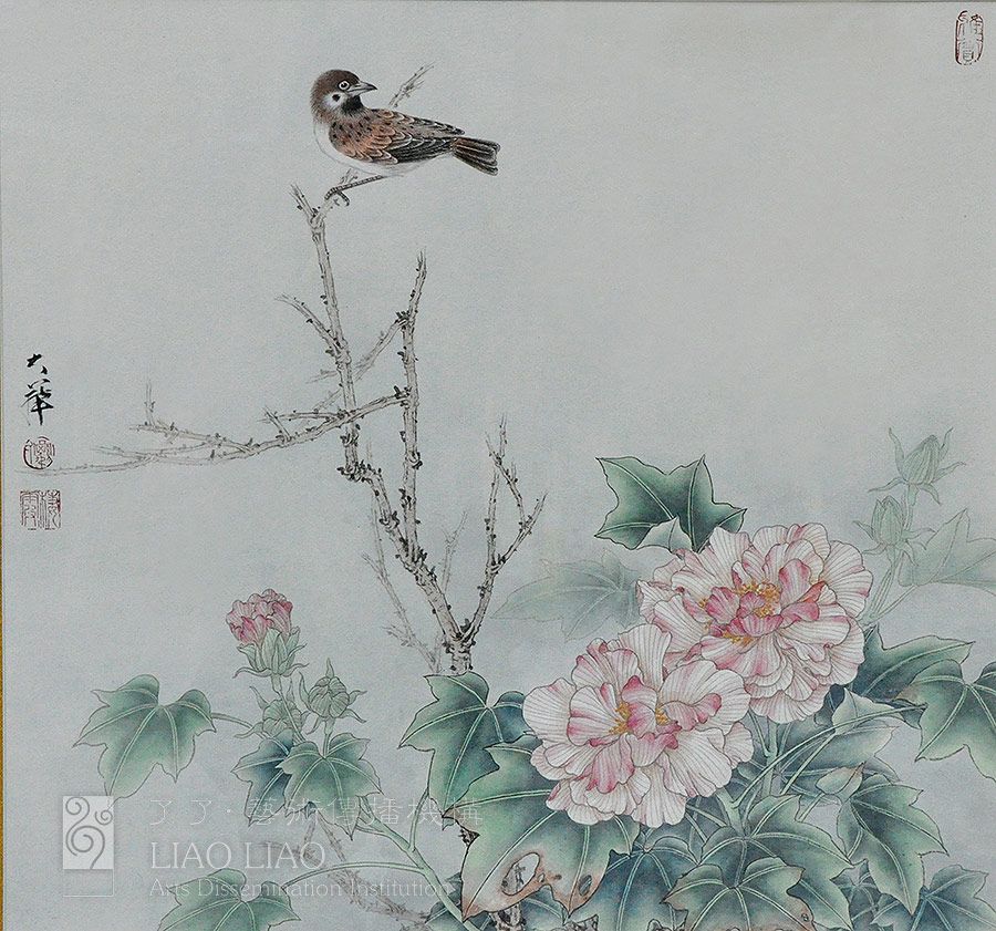 三尺斗28  《芙蓉.鸟》  49×47cm