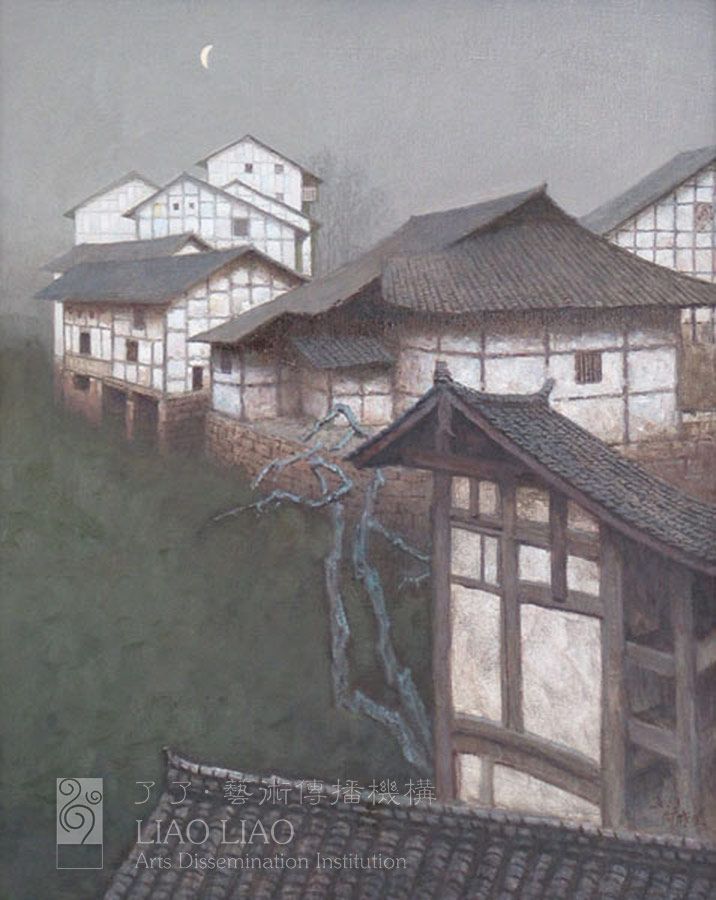 3  《川西民居系列-风高月明》  65×80.5cm