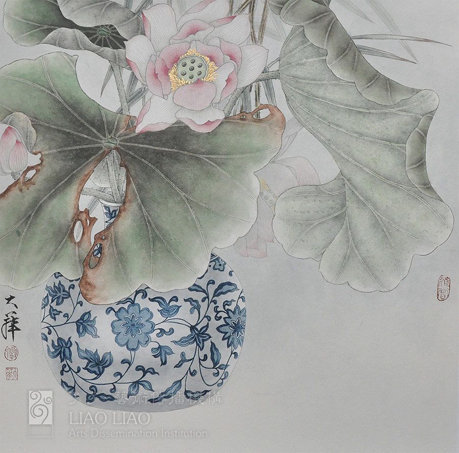 三尺斗37  《青花.荷》  50×50cm